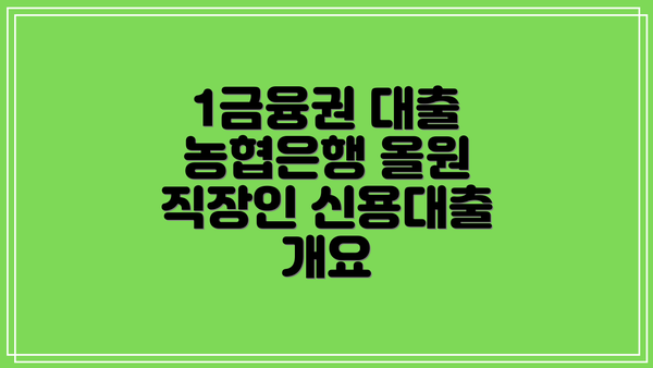 1금융권 대출 농협은행 올원 직장인 신용대출 개요