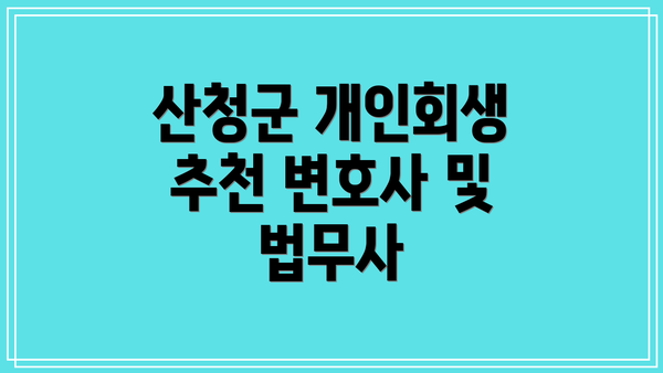산청군 개인회생 추천 변호사 및 법무사